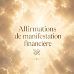 Femme lisant des affirmations autour de l'argent dans un cadre calme et serein.