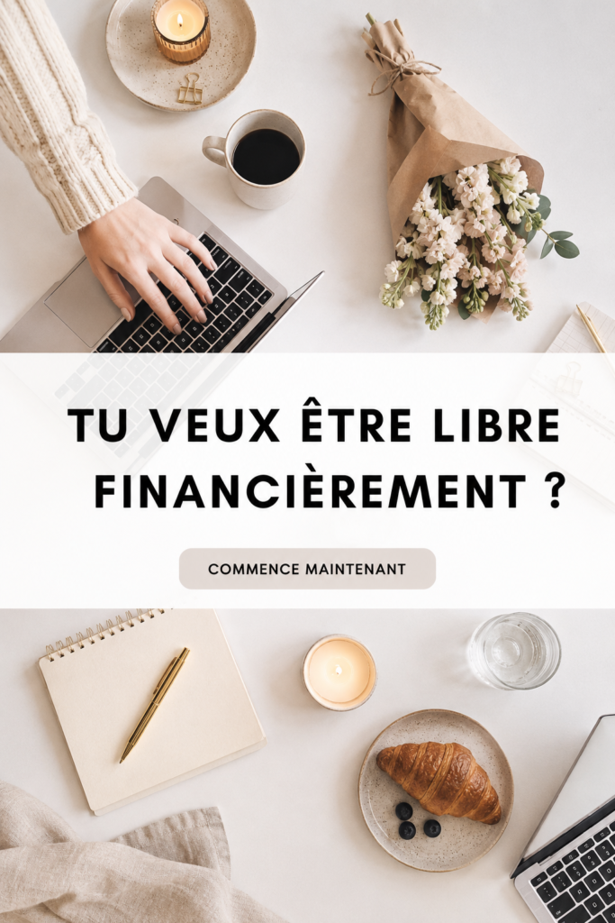 Image d'une femme souriante regardant des graphiques financiers, symbolisant la liberté financière.