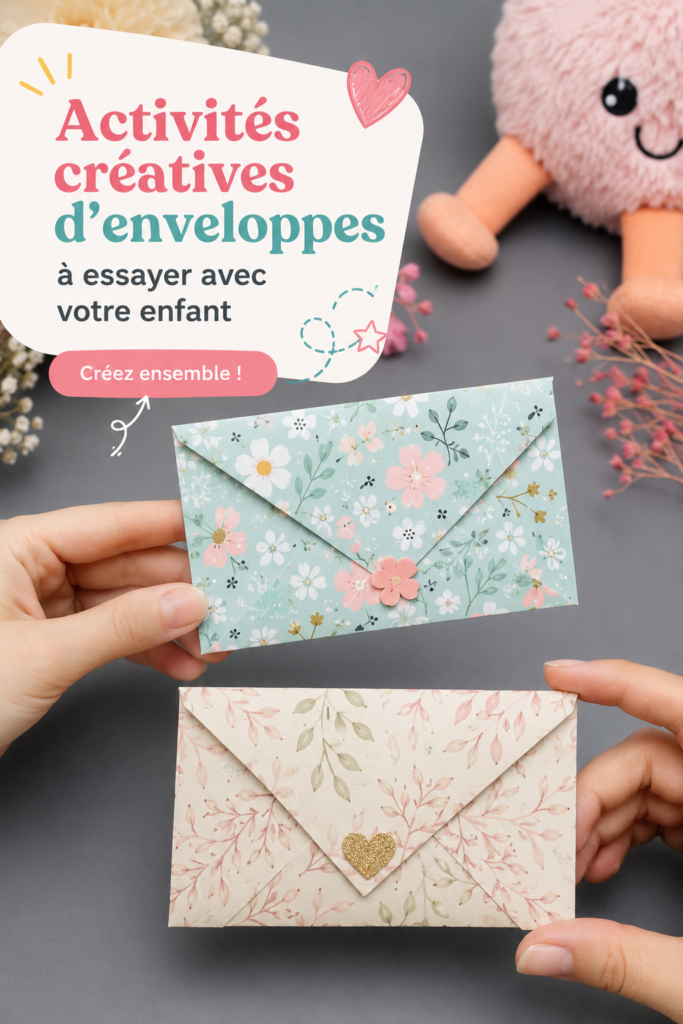 Ensemble d'enveloppes colorées et activités créatives pour enfants