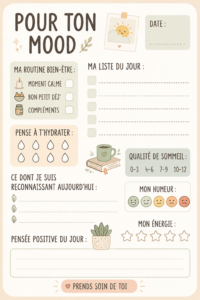 Une femme souriante entourée de plantes, symbolisant le bien-être et une humeur positive