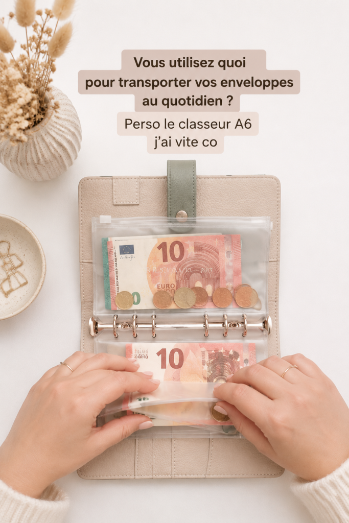 Femme utilisant un classeur pour transporter des enveloppes dans un bureau lumineux.