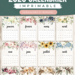 Calendrier floral 2026 à imprimer avec motifs colorés.