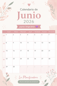 Calendrier de juin 2026 imprimable sur fond épuré