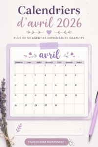 Calendrier d'avril 2026 à imprimer, design élégant et pratique pour la planification.