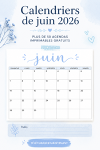 Calendrier imprimable de juin 2026 avec dates et espace pour notes.