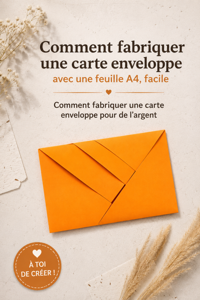 Carte enveloppe en papier A4 faite maison, réalisée avec soin.