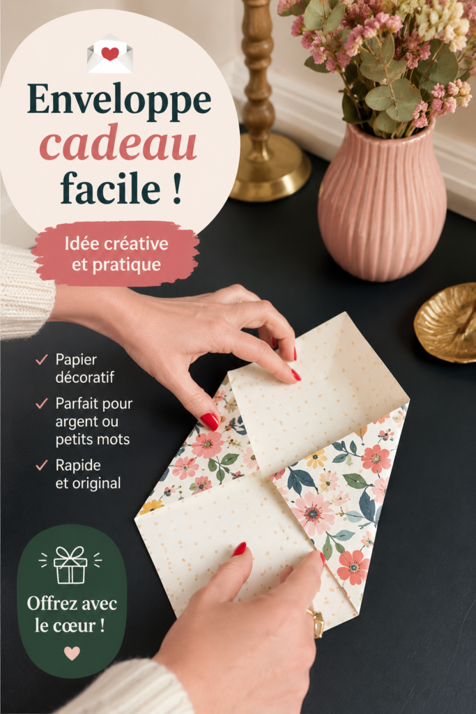 Enveloppe cadeau colorée et décorée avec des motifs floraux