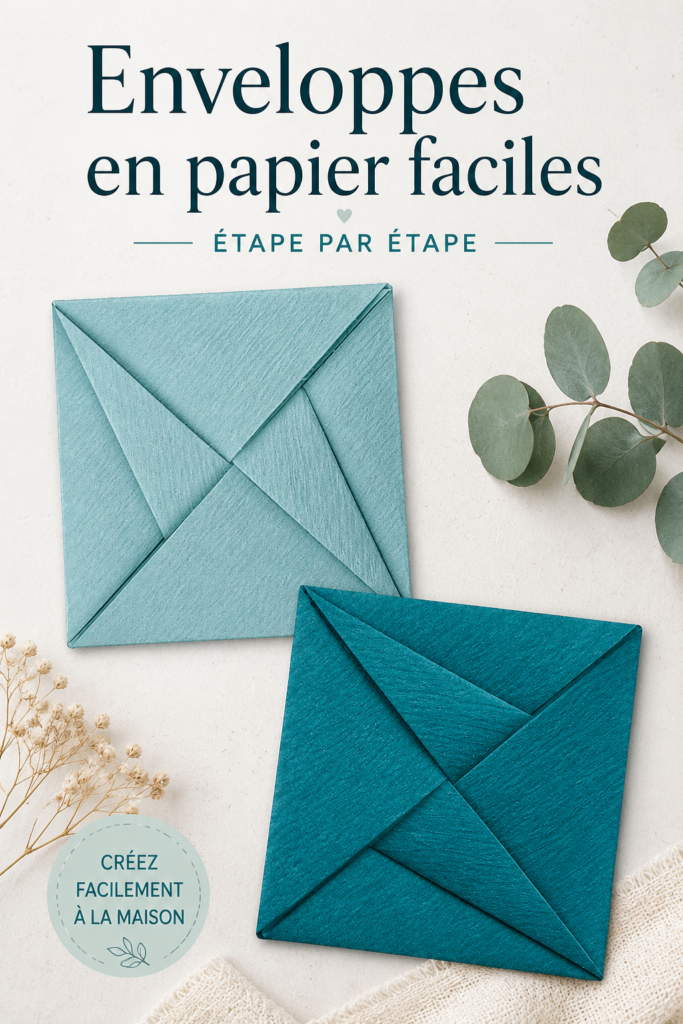 Enveloppes en papier faites maison sur une table avec des fournitures de bricolage.
