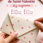 Une enveloppe décorée faite main pour la Saint-Valentin, illustrant créativité et amour.