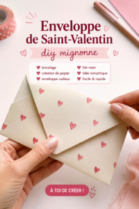 Une enveloppe décorée faite main pour la Saint-Valentin, illustrant créativité et amour.