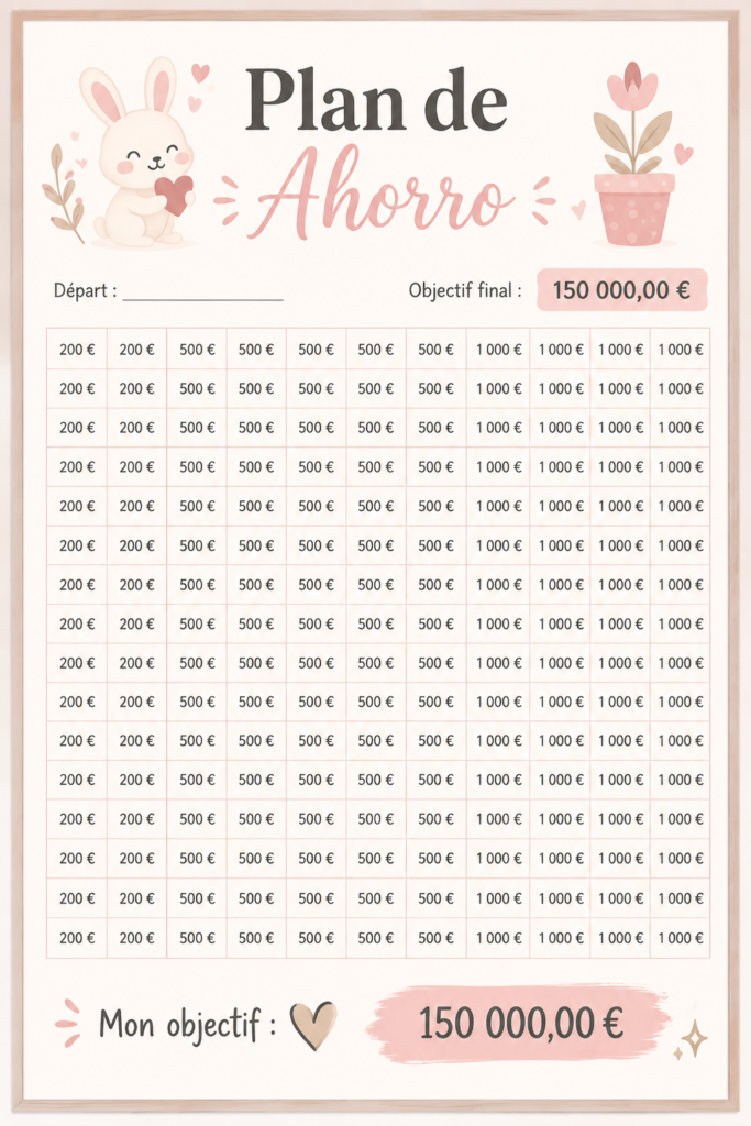 Femme souriante examinant un plan d'épargne avec un carnet et un stylo.