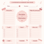 Planificateur hebdomadaire esthétique rose sur un bureau