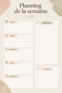 Tableau de planning hebdomadaire avec des tâches et des rendez-vous