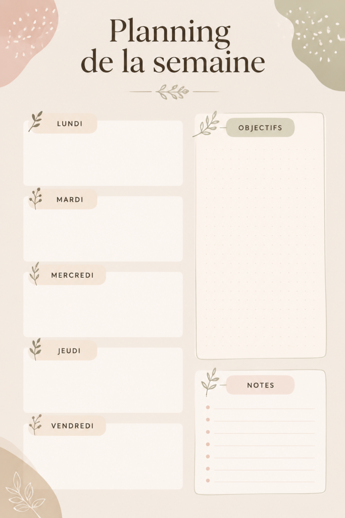 Tableau de planning hebdomadaire avec des tâches et des rendez-vous