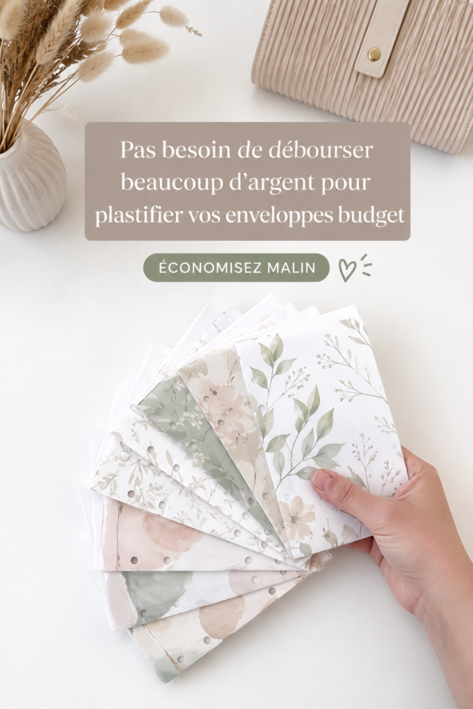 Enveloppes budget plastifiées sur un bureau, prêtes à être utilisées.