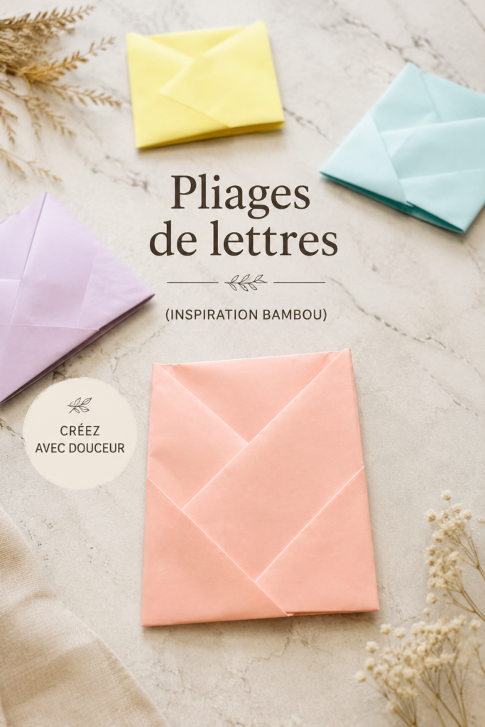 Pliage de lettre en style bambou sur un bureau avec des fournitures d'écriture