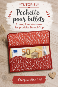 Pochette à billets colorée réalisée avec des produits Stampin' Up sur une table d'artisanat.