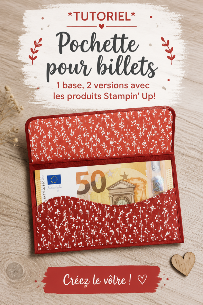 Pochette à billets colorée réalisée avec des produits Stampin' Up sur une table d'artisanat.