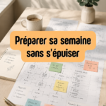 Femme souriante planifiant sa semaine devant son agenda
