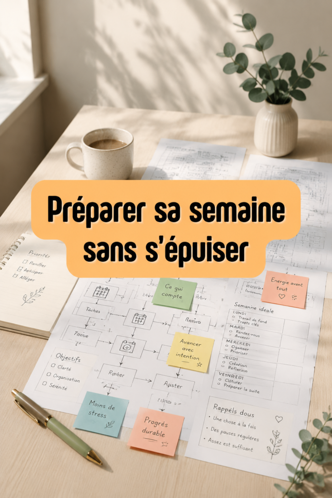 Femme souriante planifiant sa semaine devant son agenda