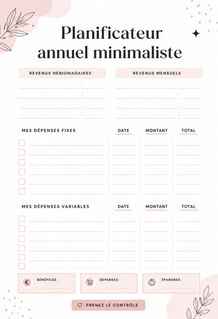 Un agenda annuel minimaliste en rose sur un bureau élégant.