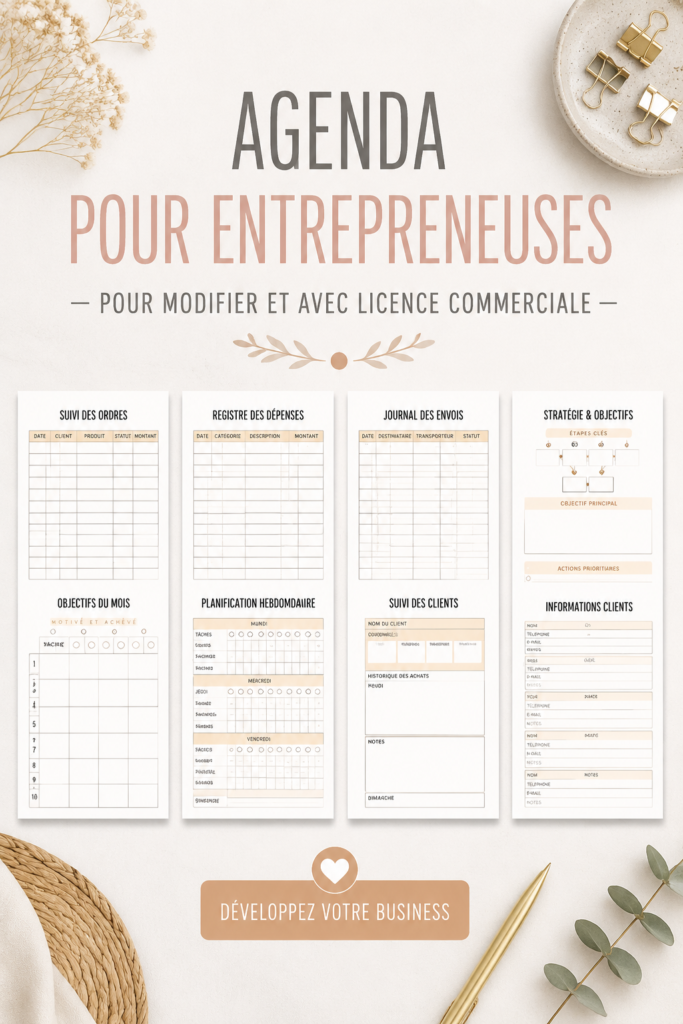 Agenda personnalisable pour femmes entrepreneuses sur un bureau