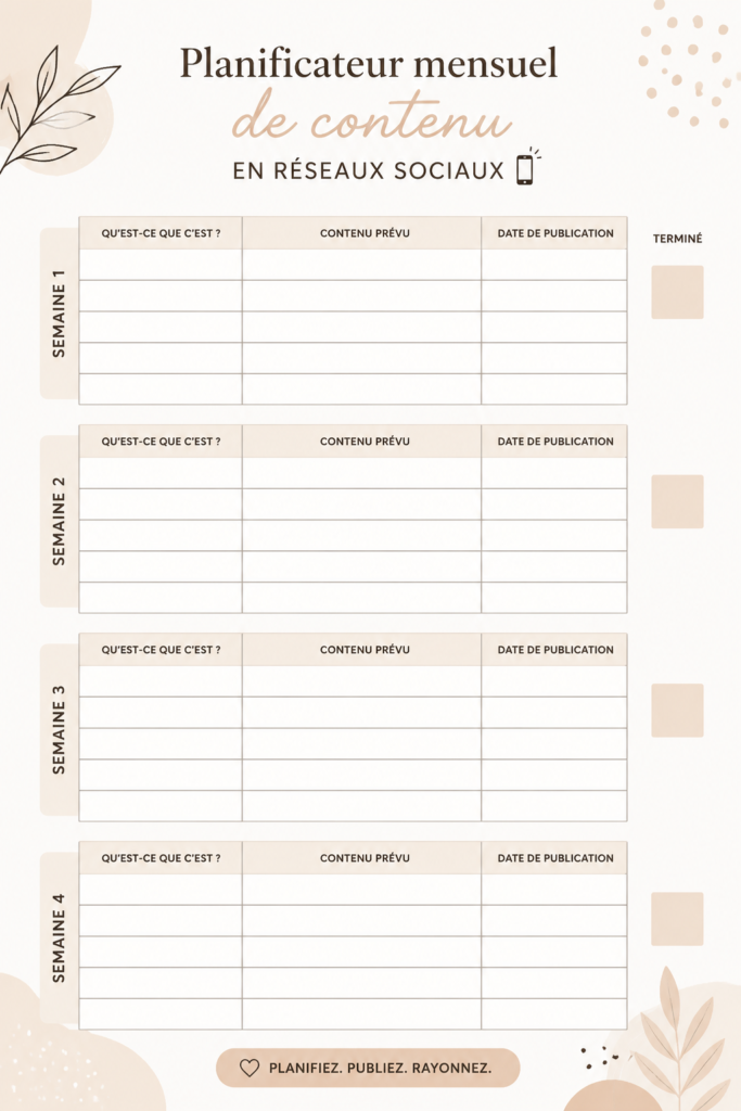 Calendrier mensuel illustré pour une bonne gestion du budget