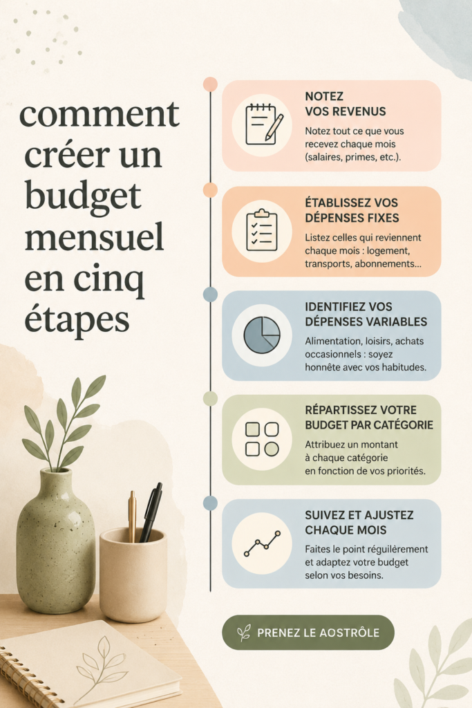 Femme examinant son budget mensuel à l'aide d'un carnet et d'une calculatrice.