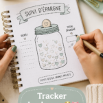 Femme utilisant un tracker d'épargne sur sa tablette, souriante et concentrée.