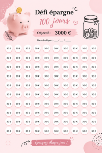 Femme souriante avec des notes et un tableau de défis d'épargne