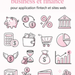 Sélection d'icônes business roses pour une application fintech