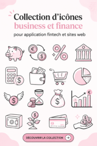 Sélection d'icônes business roses pour une application fintech