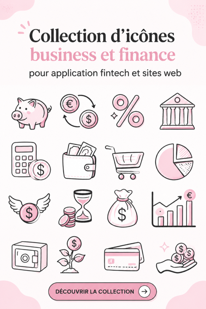 Sélection d'icônes business roses pour une application fintech