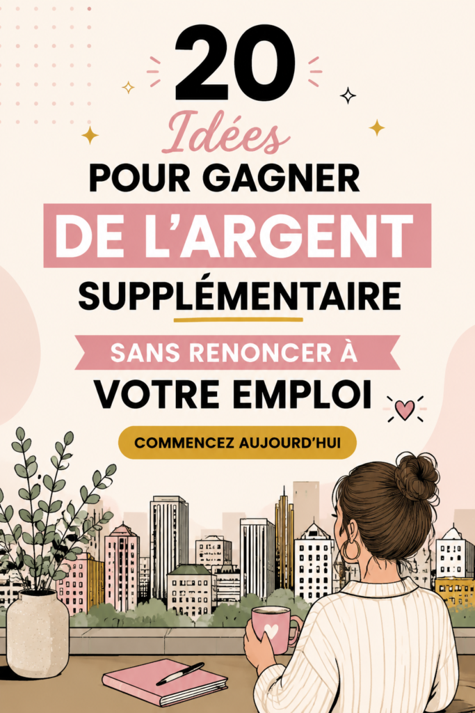 Femme souriante utilisant un ordinateur pour chercher des idées de revenus supplémentaires.