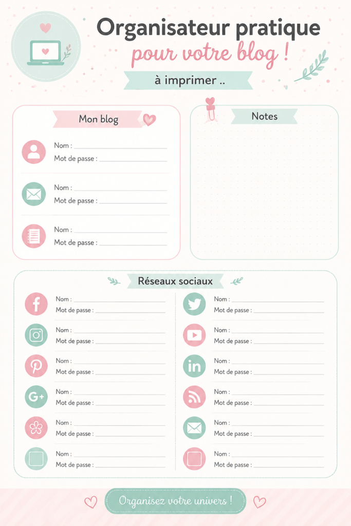 Femme utilisant un organiseur de blog à imprimer sur son bureau