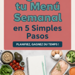 Une femme souriante planifiant son menu hebdomadaire à l'aide de notes et d'un crayon.