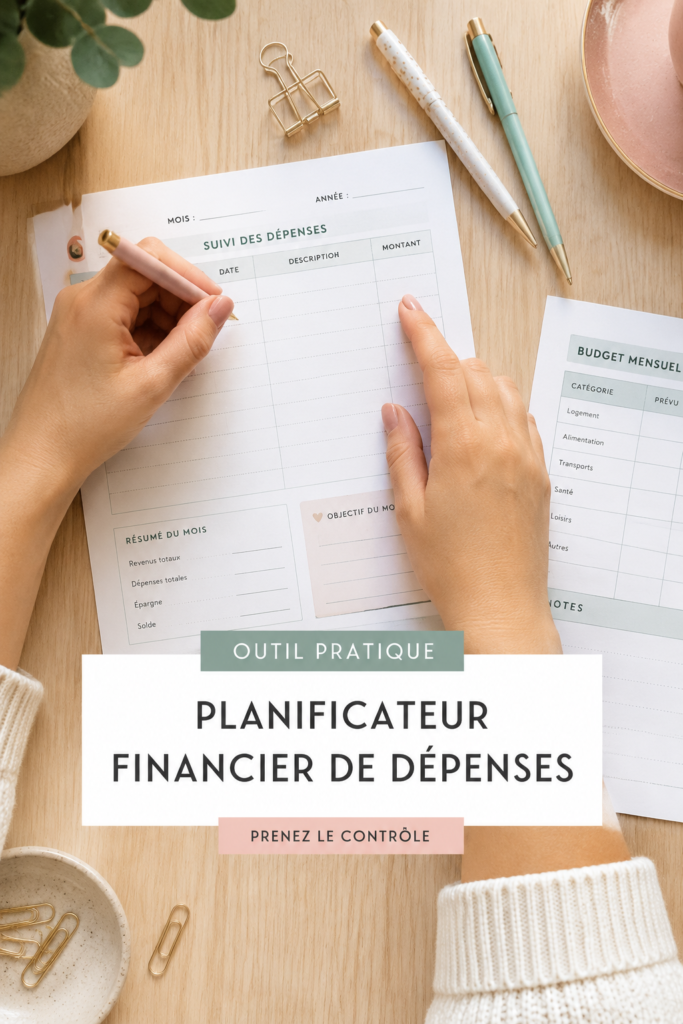 Femme prenant des notes sur son budget avec un ordinateur et un carnet.