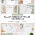 Une femme souriante utilise un planificateur de voyage imprimable pour organiser son prochain voyage.