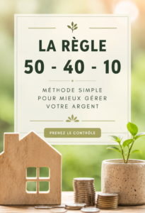Illustration d'une femme gérant son budget selon la règle 50-40-10.