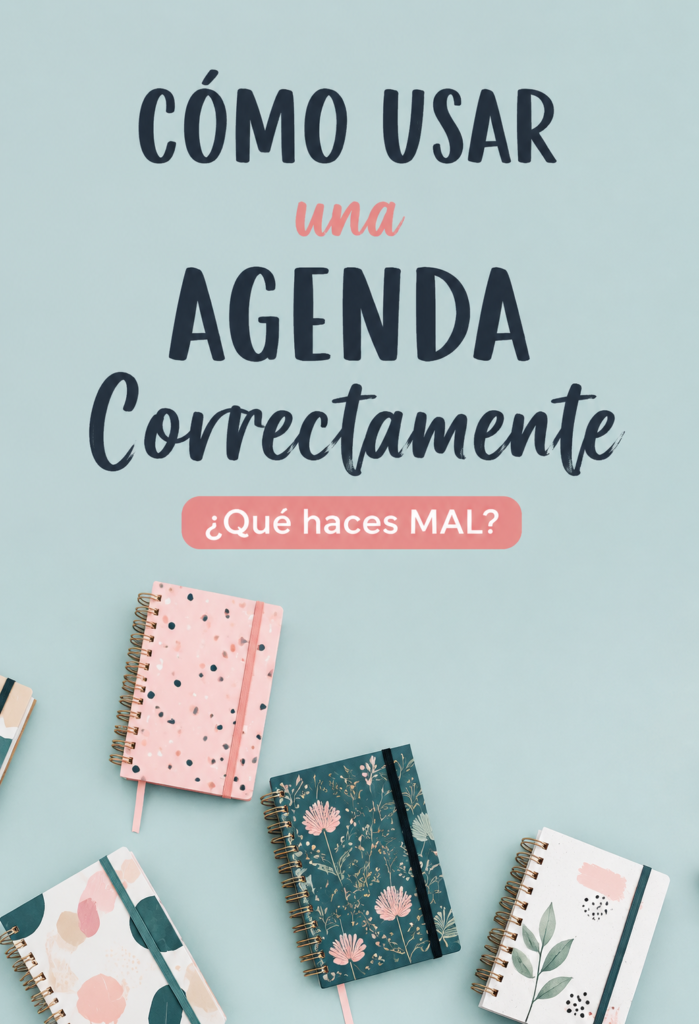 Femme utilisant un agenda pour organiser sa semaine, entourée de fournitures de bureau.