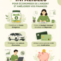 Femme souriante tenant un piggy bank avec des billets. Gestion de budget et économies personnelles.