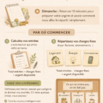 Femme planifiant son budget hebdomadaire avec un carnet et un stylo.