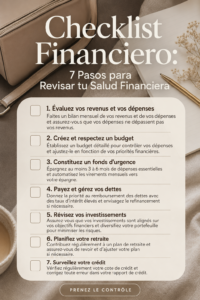 Image d'une checklist pour évaluer la santé financière, incluant des étapes pratiques.