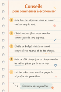 Femme souriante regardant son ordinateur avec des notes financières, illustrant la gestion de budget.