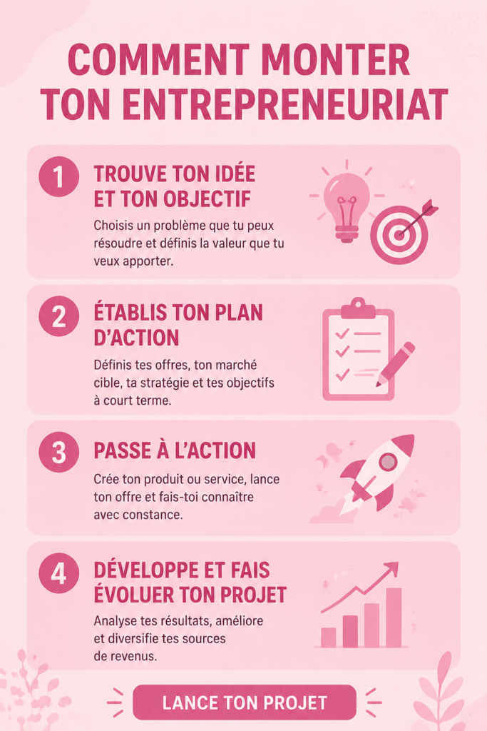 Femme souriante travaillant sur son projet entrepreneurial chez elle.