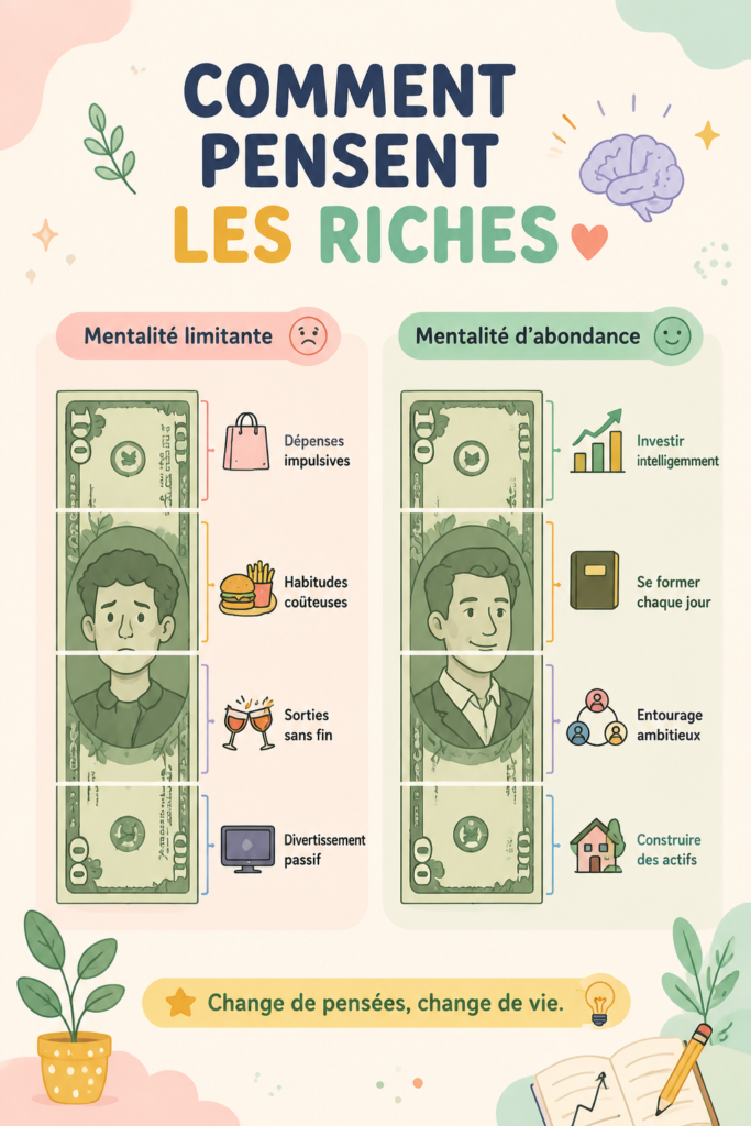 Femme réfléchissant à des stratégies de gestion financière inspirées par la mentalité des riches