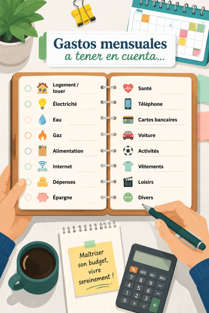 Un tableau de dépenses mensuelles avec divers postes budgétaires.