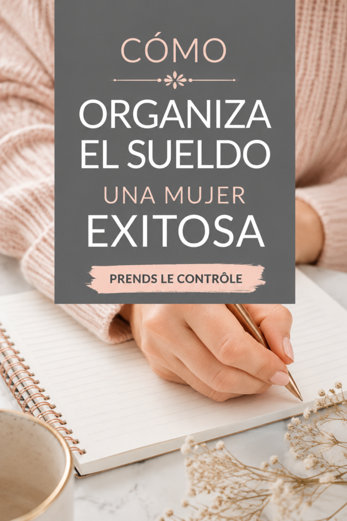 Une femme souriante avec un carnet et un stylo, en train d'organiser son budget.