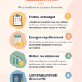 Femme souriante tenant un carnet de budget avec des calculs.