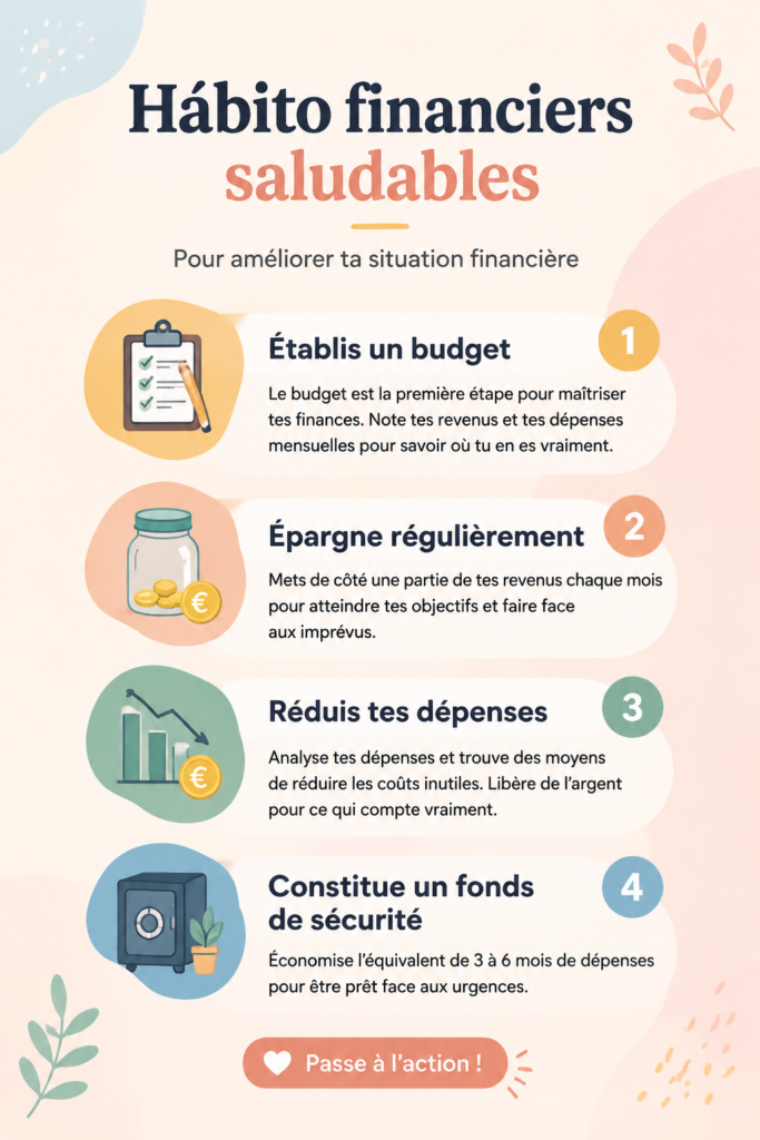 Femme souriante tenant un carnet de budget avec des calculs.